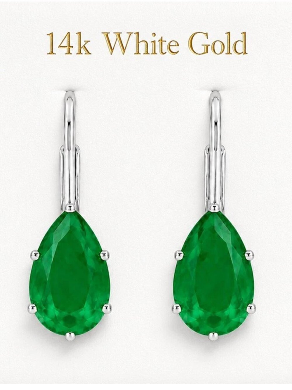 Genuine 1.96 Carats Emerald 14k Gold Dangling Earrings